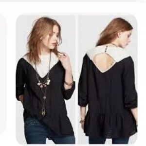 Free People Heart of Darkness Cutout Black Cream Tunic Top Lace Women’s large
